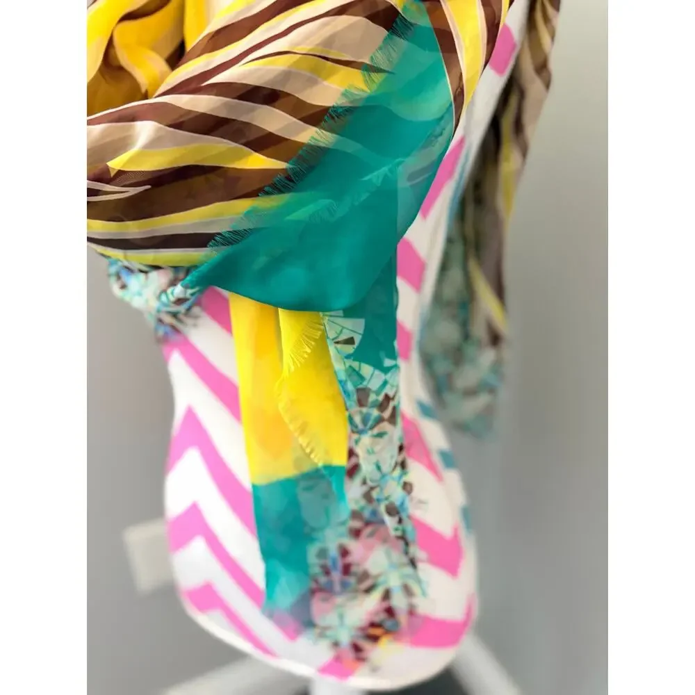 NWT Accessory Street Geometric Zebra Multi-Pattern Sheer Scarf Eyelash Fringe